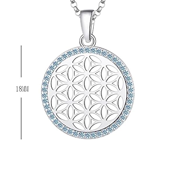 JO WISDOM Collar de Flor de la vida de Plata de ley 925 Mujer,Colgante con Cadena con 3A Circonia